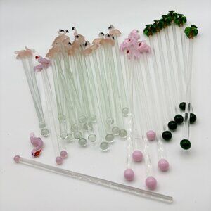 Vintage Blown Glass Swizzle Sticks Tropical Theme Collection Barware MCM RARE